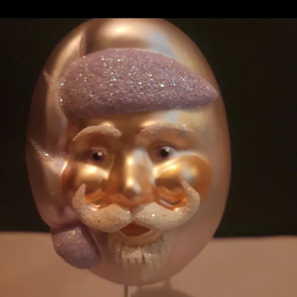 Signed Patricia Breen Glass Ornament Santa Pastel Jelly Bean Glitter Egg